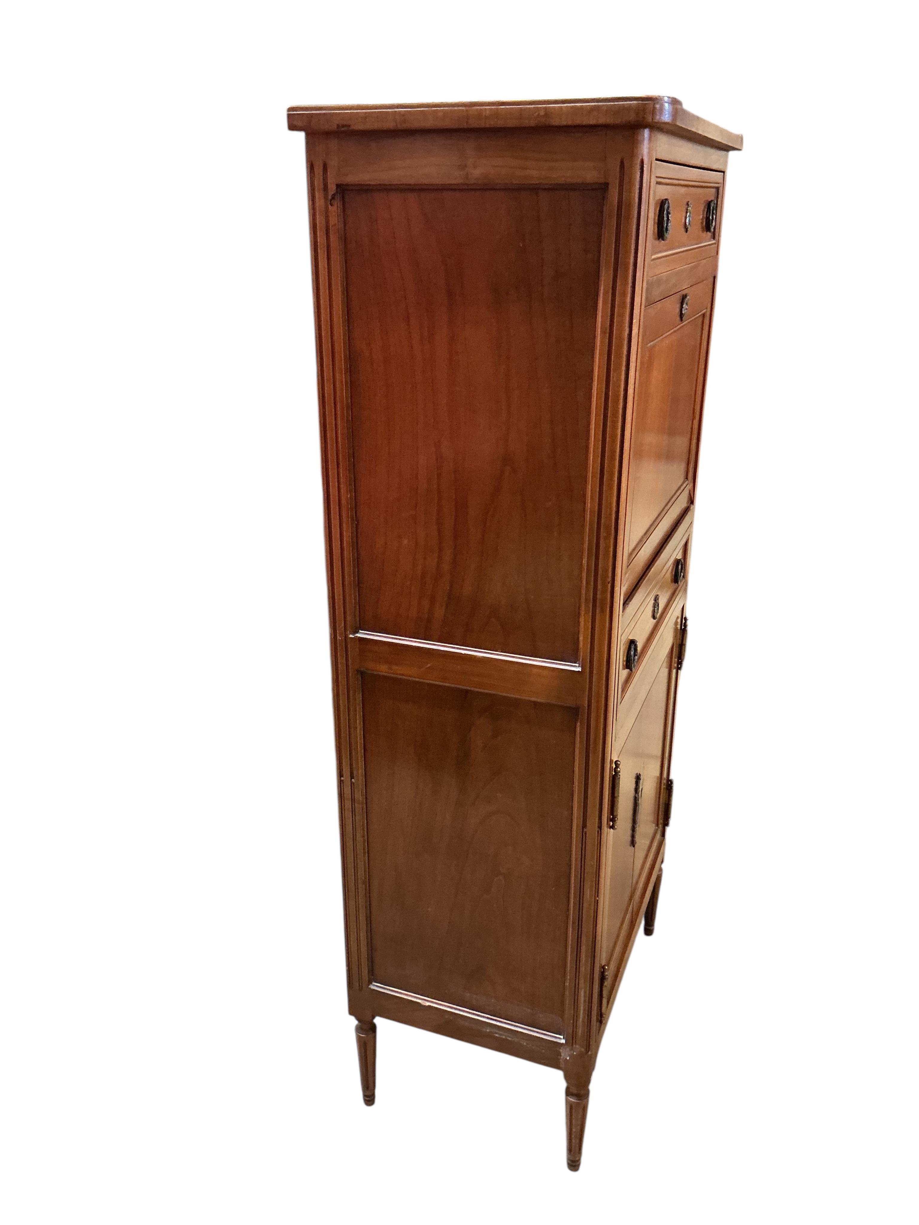 A small early 20th century French mahogany secretaire abattant, width 56cm, depth 36cm, height 25cm